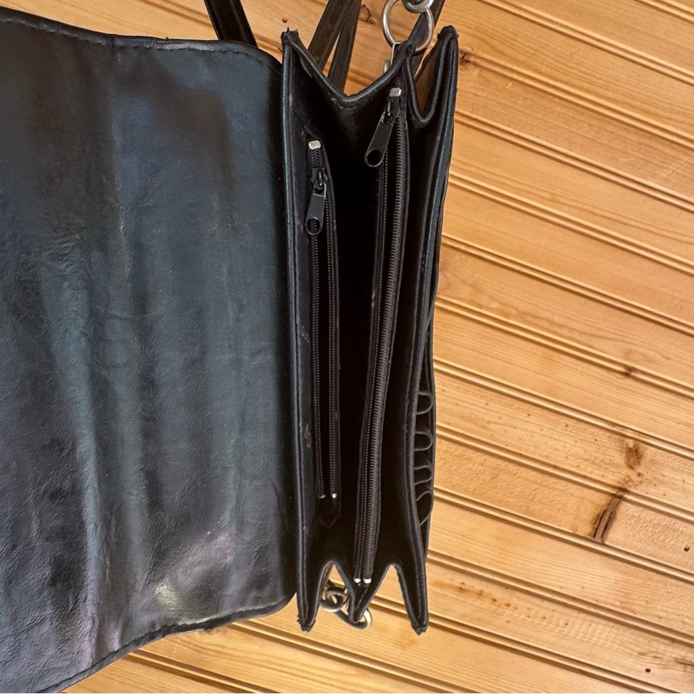 Gloria Vinci Black Leather Baguette Bag Silver Hardware Office Executive Classy - Picture 4 of 7